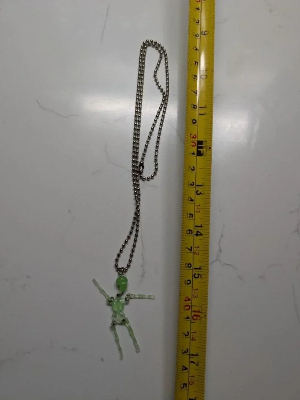 Halloween Large Vintage Articulated Green Skeletor Pendant Necklace